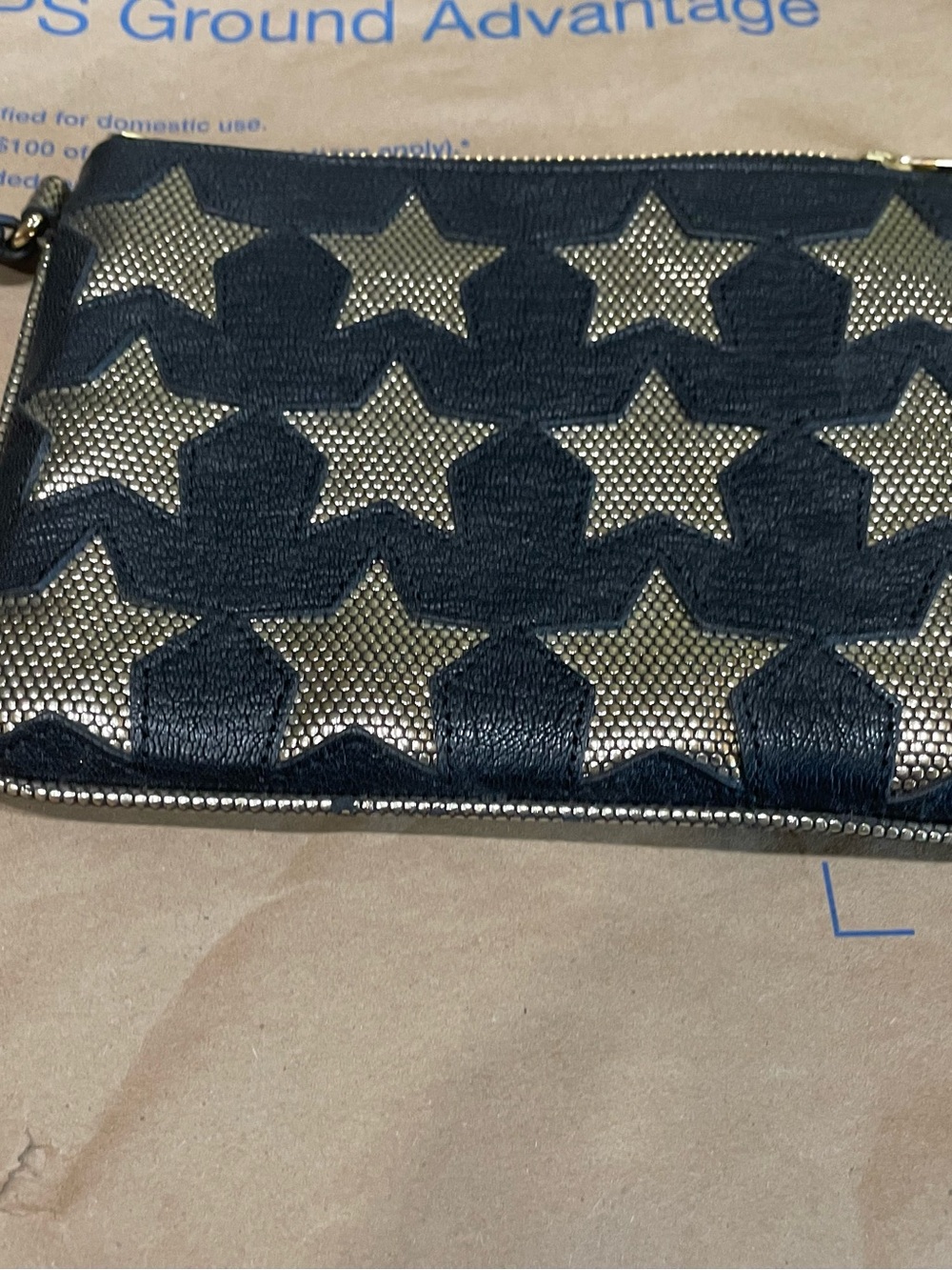 Juicy Couture Black 100% Goat Leather Wristlet with Metallic Stars EUC - Picture 2 of 10
